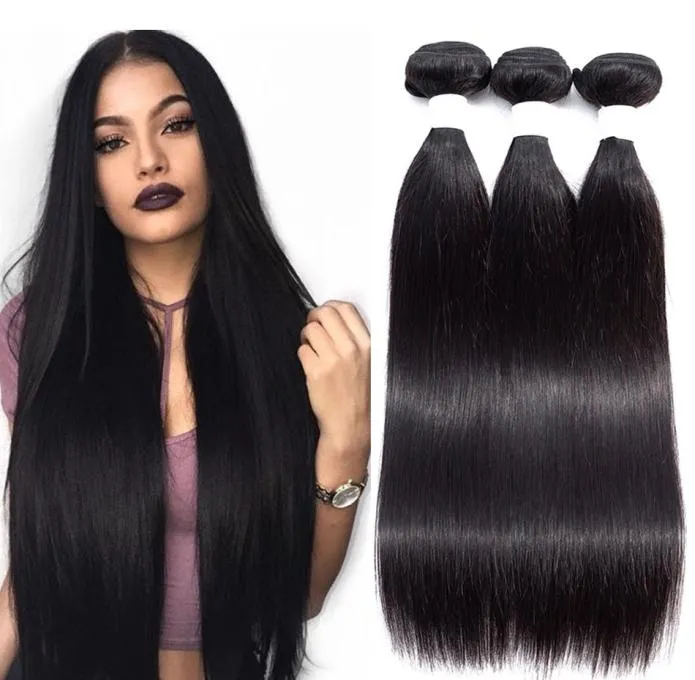 Peruano Virgem Cabelo Liso 3 ou 4 Pacotes Ofertas Não Processados Brasileiro Indiano Malaio Cabelo Liso Feixes de Cabelo Humano Natural2627755