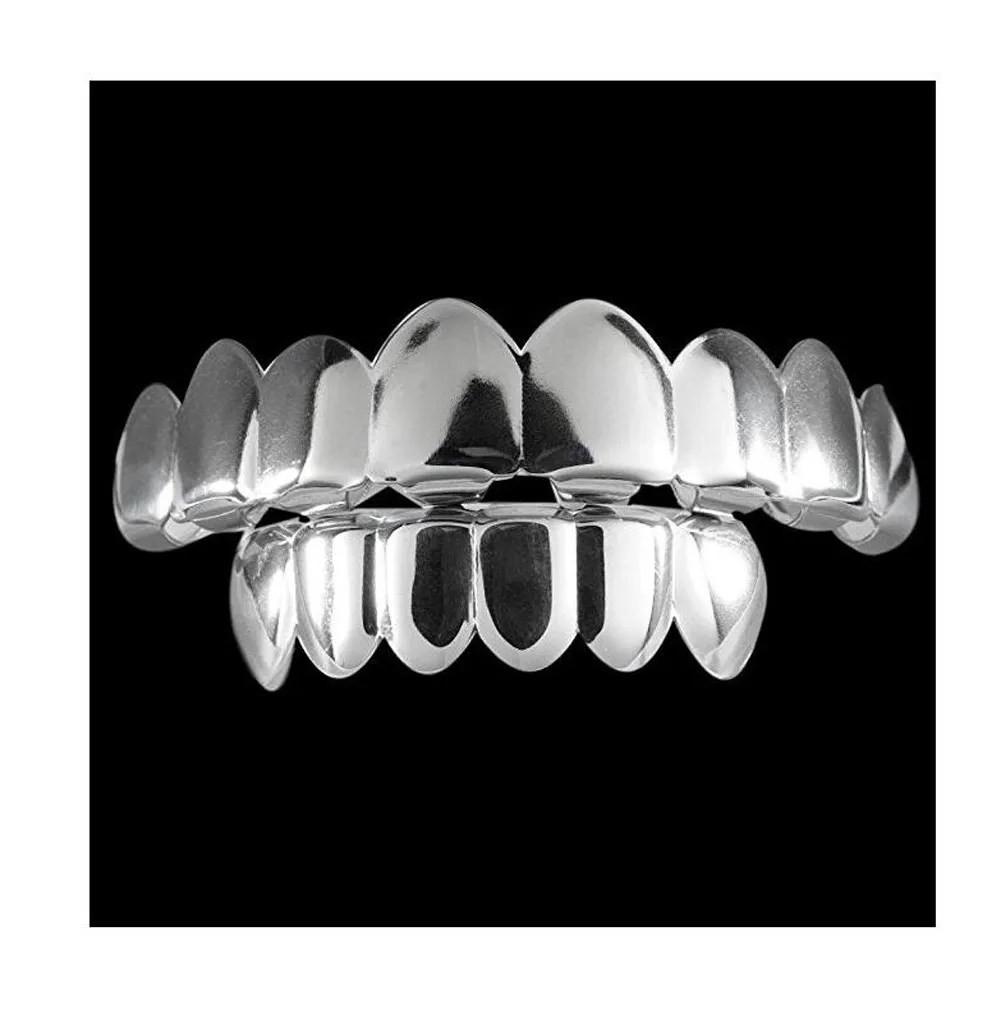 Halloween svart silver guld is ut cz mun tänder grillz mössor övre botten grill set män kvinnor vampyr grillar rock punk rappare tillbehör för män hiphop smycken