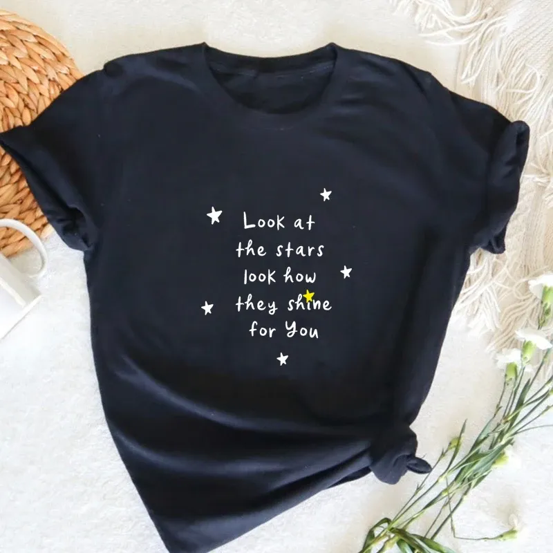 T-shirt Yellow Look at the Star Fashion Song T-shirt Femmes Rock Musique Rock of the Spheres 2022 World Tour Tshirt Streetwear Tees