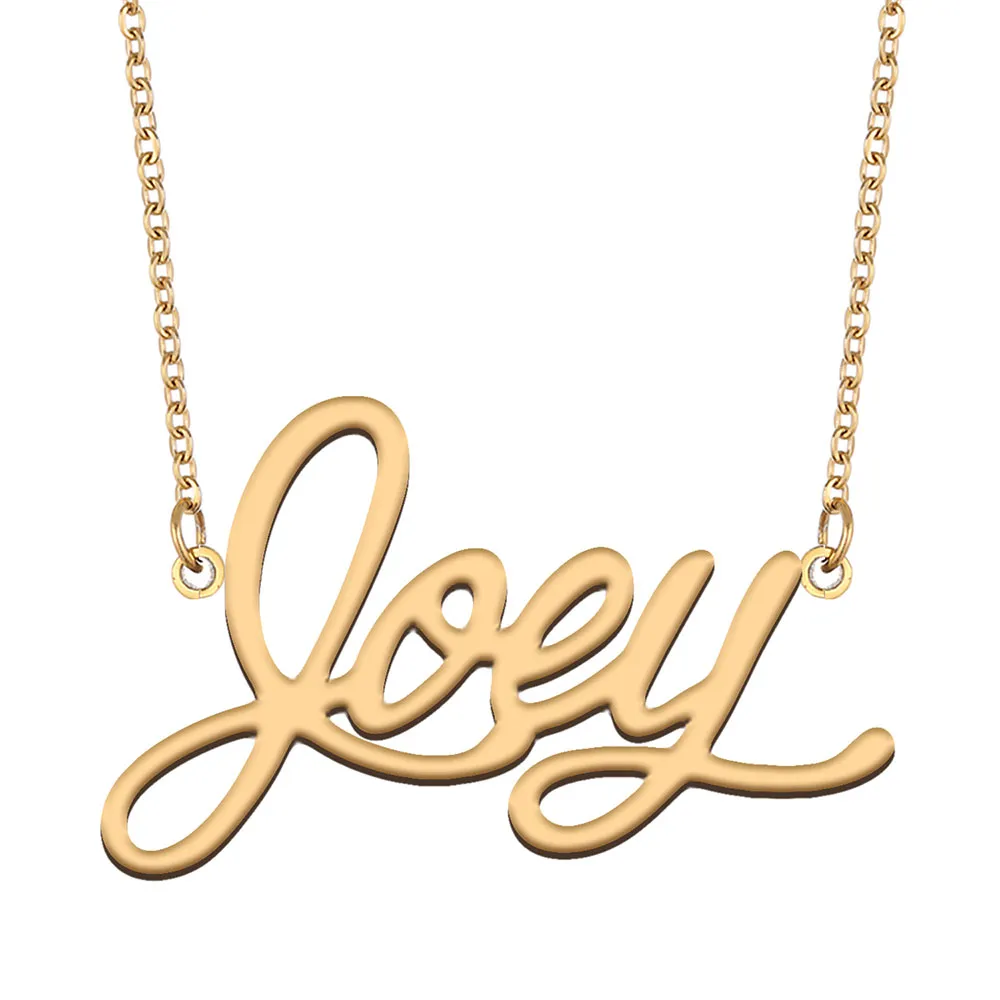 Joey nom colliers pendentif personnalisé personnalisé pour femmes filles enfants meilleurs amis mères cadeaux 18 carats plaqué or acier inoxydable