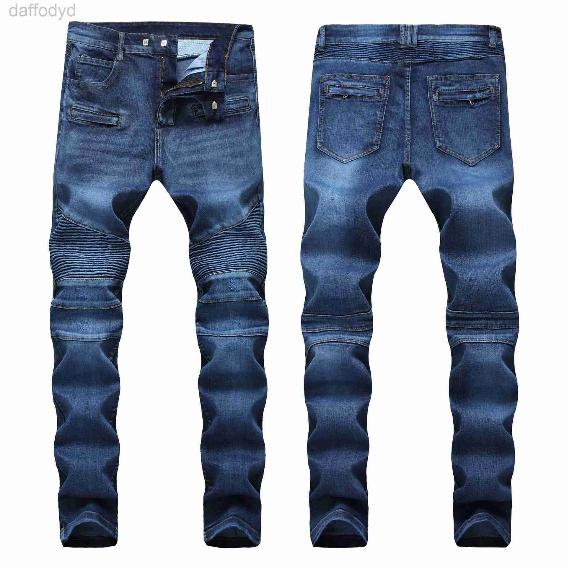 Jeans pour hommes hommes en détresse déchiré maigre mince Moto Biker casual Denim pantalon Hip Hop hommes jeans pour hommes 240305