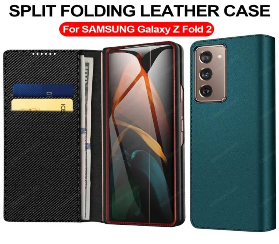 För Galaxy Z Fold 2 äkta läderflip fodral 5G Magnetic Card Slots Plånbok Cover Luxury Cell Phone Cases9137235