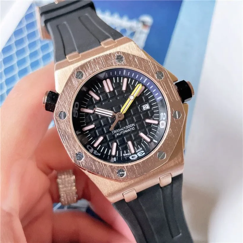 2022 New Mens Watch Automatic Quartz Hour Hand Wristwatch Stainless Steel High Quality rubber Strap Fashion Multifunction Waterpro308u