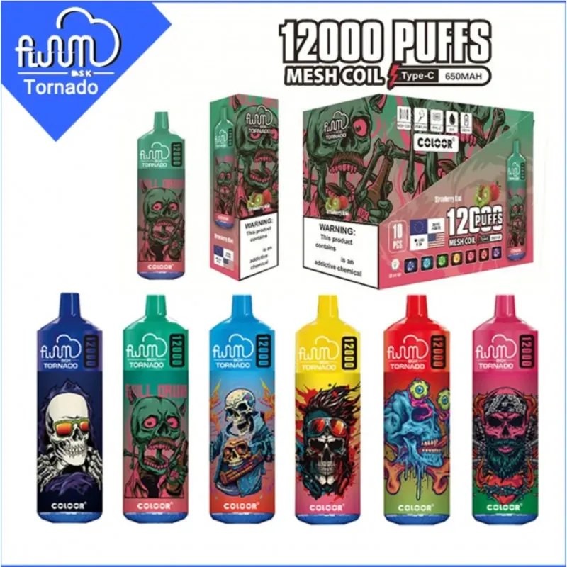 Original Fluum Box 12000 Puffs E Cigarros Starter Kit 12K Grandes Vaporizadores Descartáveis Vape Malha Bobina LED Luzes Bateria Recarregável 20ml Pods Pré-cheios