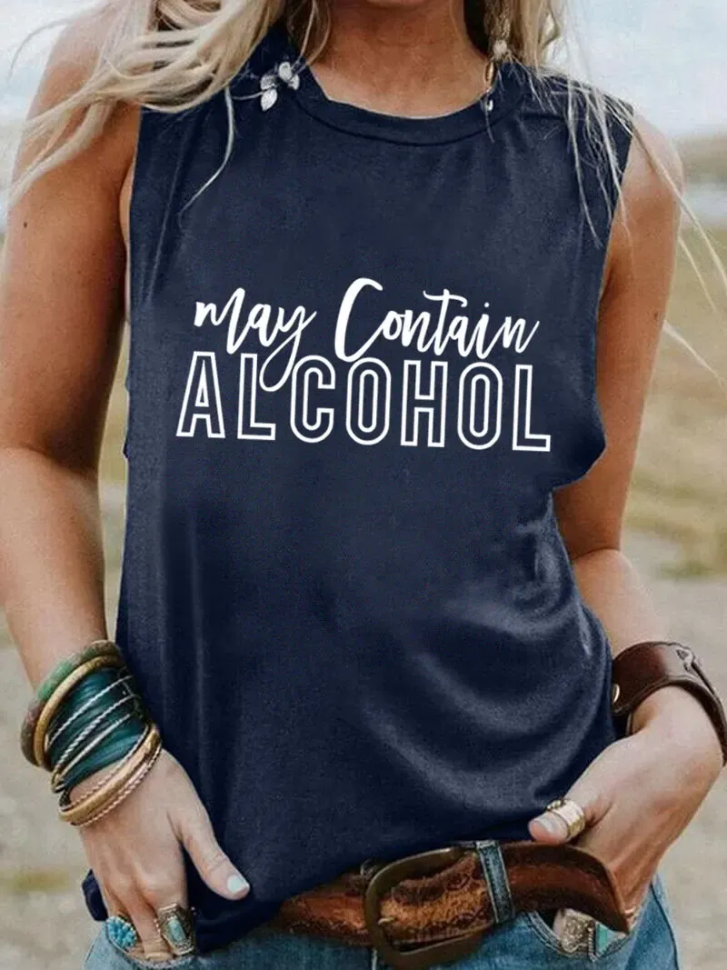 Camiseta que puede contener Alcohol, recién llegado, camiseta sin mangas para beber, camiseta informal de verano sin mangas para mujer, camiseta de vida campestre