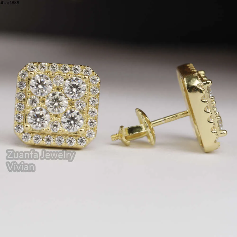 Iced Out Moissanite Diamond Earrings Men Hip Hop smycken Trendiga 2022 Square 925 Silver Stud örhängen