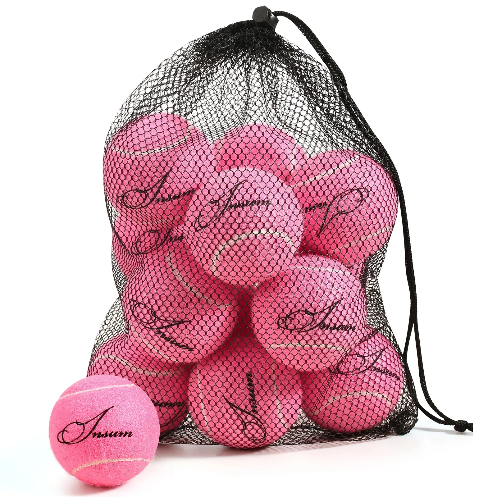 INSUM Haustier-Hunde-Tennisball, 12 Stück/Netztasche für einfaches Tragen, mehrere Farboptionen, fortgeschrittenes Training für Anfänger, zum Üben, Hundespielzeug 240227