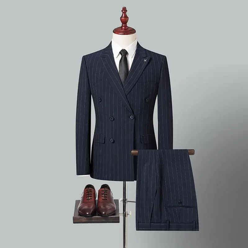 Costume de haute qualité (Blazer + pantalon) British British British British Casual Elegant Fashion Advanced Advanced Wedding Slim Suit deux pièces