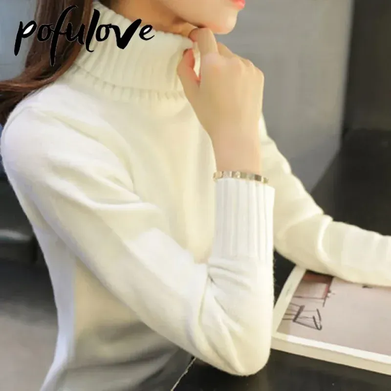 Pullover frauen Rollkragenpullover Reine Farbe Lose 2023 Neue Trend Pullover Herbst Winter Pullover Koreanische Mode Damen Top Strickwaren