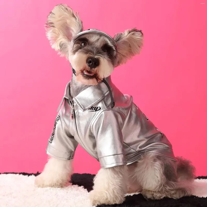 Vêtements pour chiens Veste en cuir brodée argentée à la mode pour petits chiens Schnauzer Teddy Maltese Yorkshire Bichon Frise