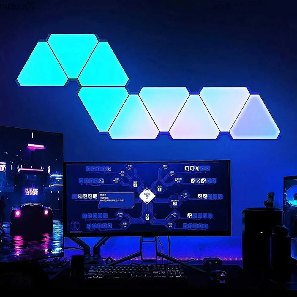 Lampada da parete Lampada quantistica triangolare a LED Lampada da parete RGB Smart Pickup Ritmo Luce di fondo per camera da letto Comodino Luce notturna Decorazione dell'ufficio