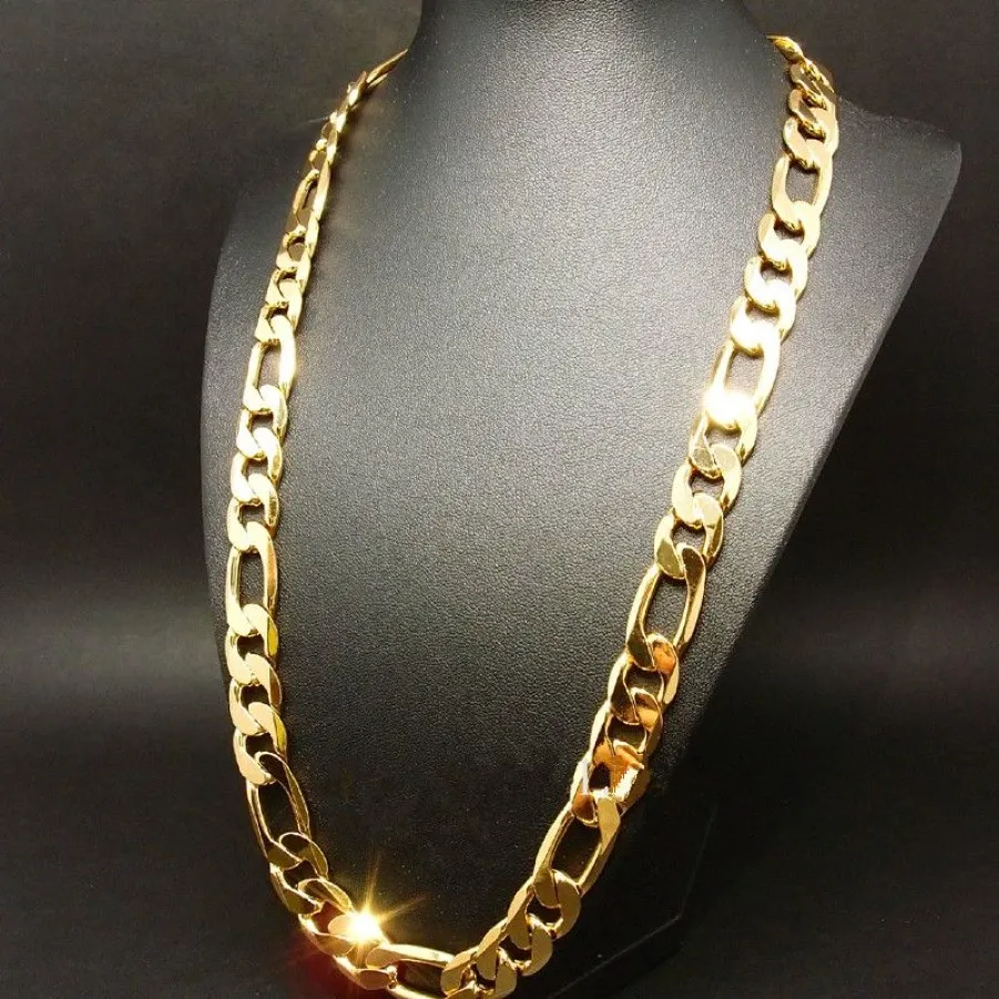 Novo pesado 94g 12mm 24k amarelo sólido ouro preenchido colar masculino corrente de meio-fio jóias2387