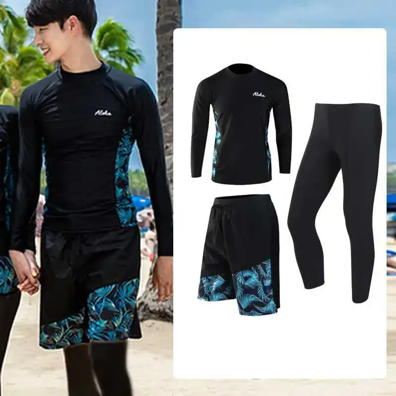 Roupa de banho manga longa rash guard camisa calças dos homens 3 pçs/set maiô fatos de banho preto surf ternos almofada feminino 4 pçs/set