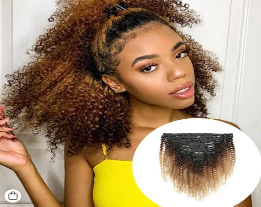 Tam kütikül hizalanmış saç çeşitli renk insan saçı Saç Uzantılarında Tam Ombre Klip 1B427 Sarışın Kinky Curly2327888