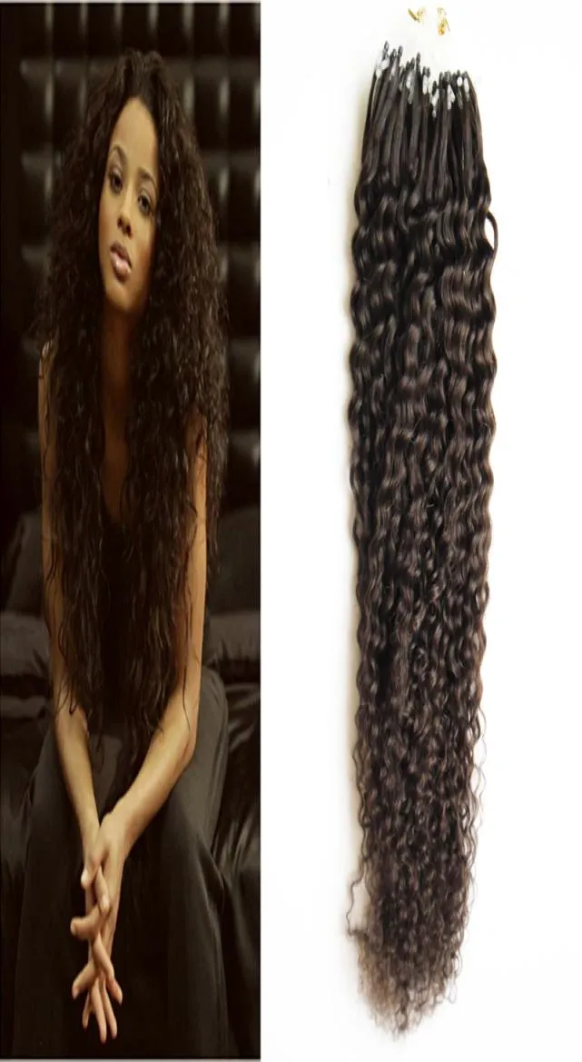 Mongolisk kinky lockigt hår Mikro Loop Human Hair Extensions Natural Color 100g Afro Kinky Curly Micro Loop Hair Extensions1914488