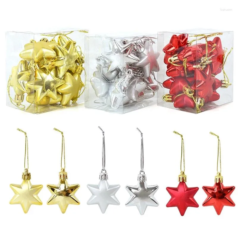 Party Decoration 12st Glitter Gold Star Pendant Chulty Decorations Xmas Tree Hanging Ornaments for Home Diy Festival Year Presents