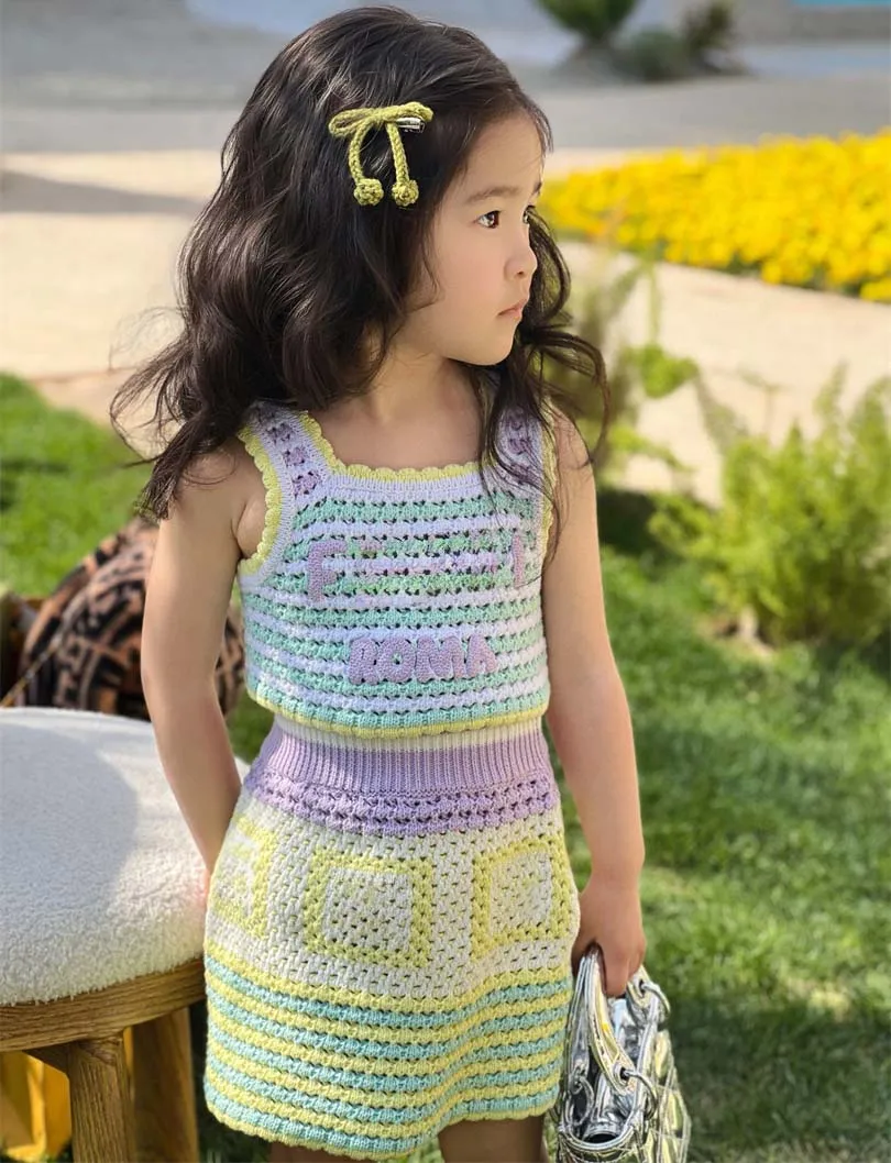 Girls Crochet Knit Skirt Set Summer Two Piece Outfits For Children girls-crochet-knit-skirt-set-summer-two-piece-outfits-for-children