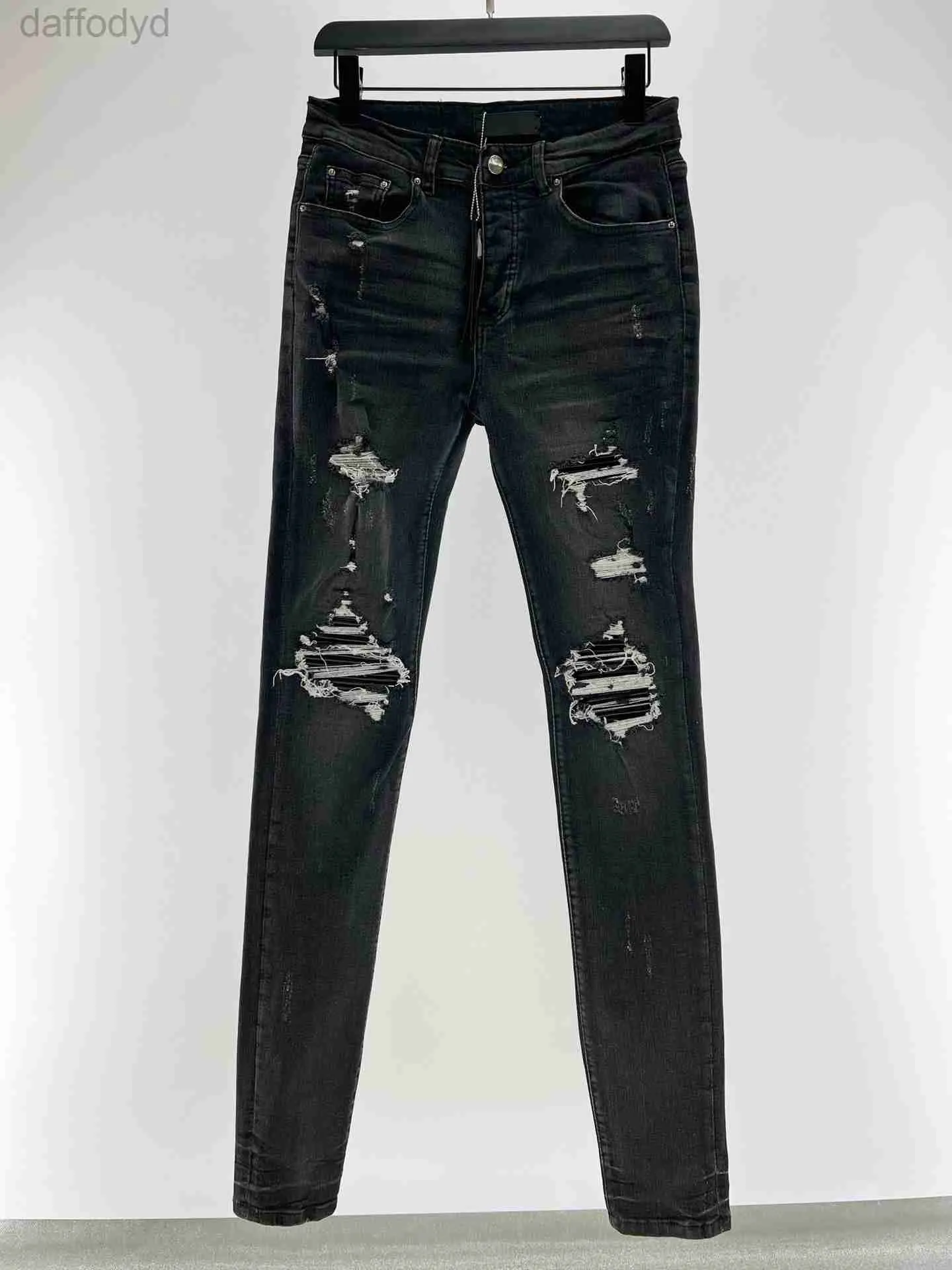 Herrenjeans Herren Designer Rips Stretch Schwarzes Leder Herrenhose Distressed Ripped Biker Slim Fit Motorrad Hip Hop Denim Für Herren Hochwertige Modejeans Herren 240305