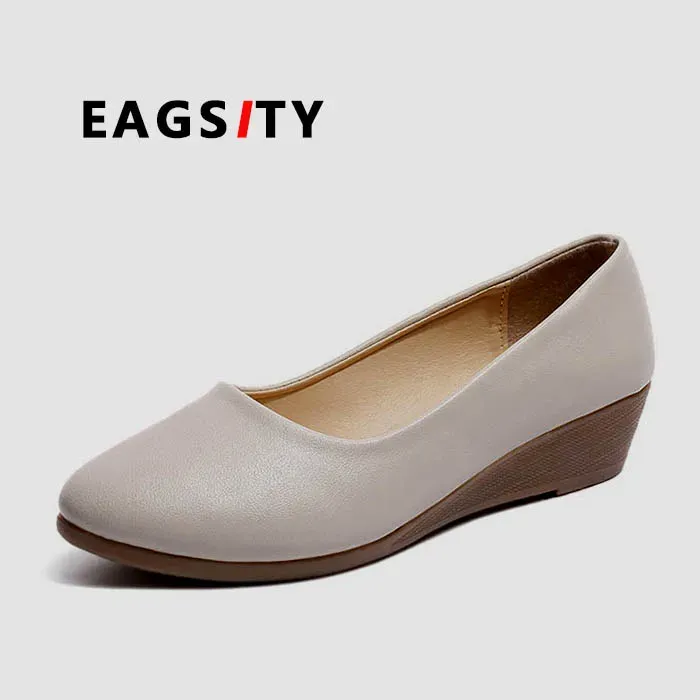 Dresses EAGSITY comfortable women wedges shoes fashion ladies dress heel shoes party dancing beige black work office career