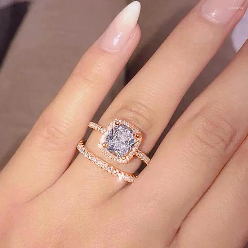 Кольца-кластеры, наборы колец на палец из розового золота 18 карат с бриллиантами, стерлинговое серебро 925 пробы, обручальное кольцо для вечеринок для женщин и мужчин, ювелирные изделия для помолвки, подарок