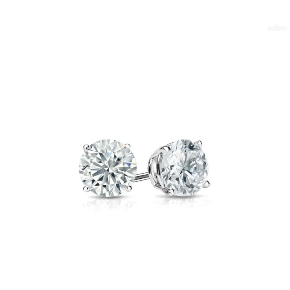 Boucles d'oreilles rondes en diamant Moissanite cultivé en laboratoire, en or blanc 14 carats, panier à 4 griffes, vente en gros