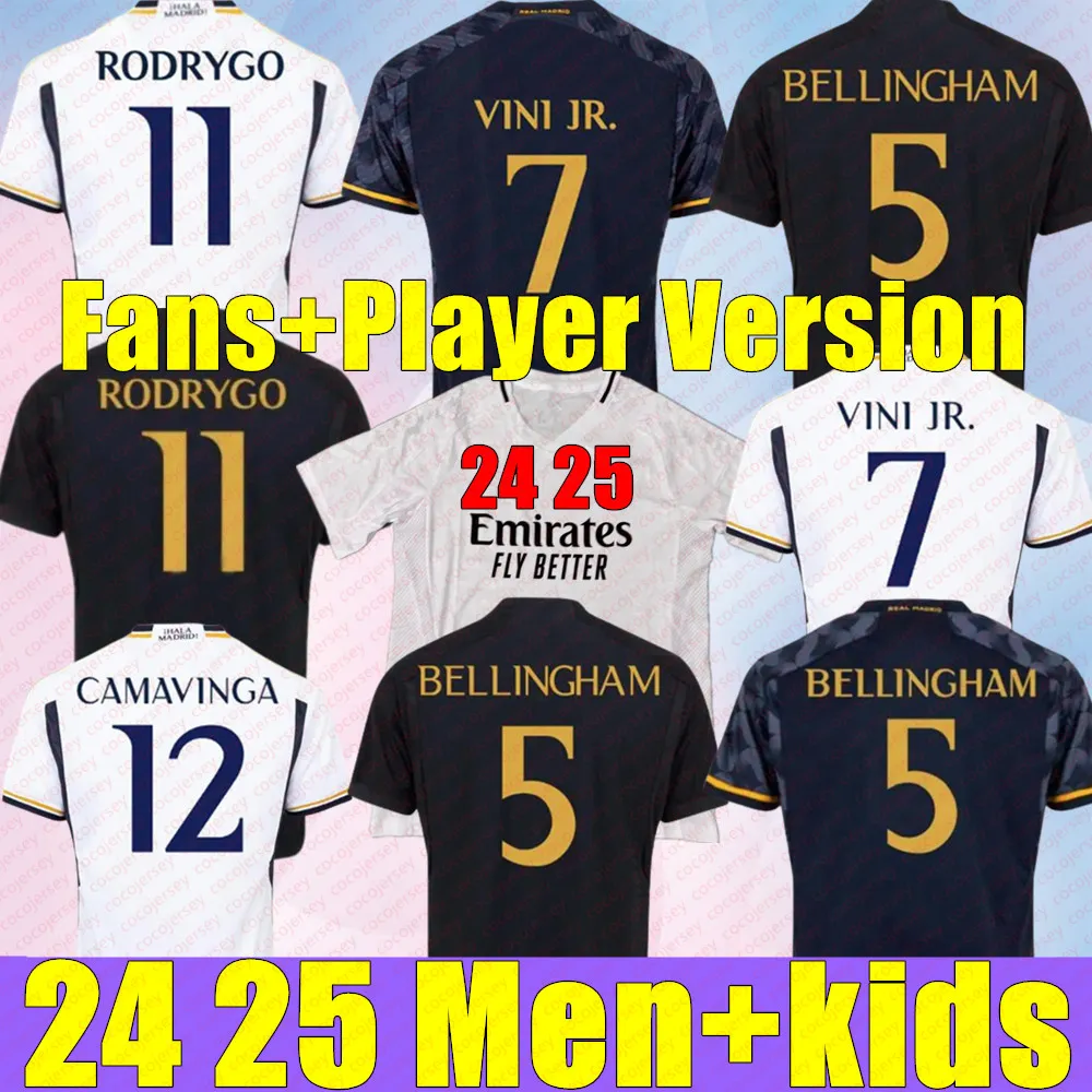Vini Jr Jerseys 24 25 Bellingham Soccer Real Madrids Benzema Finale 14 voetbalshirtspeler Versie Modric Rodrygo Camiseta Kids Kit 2024 2025 Uniformen