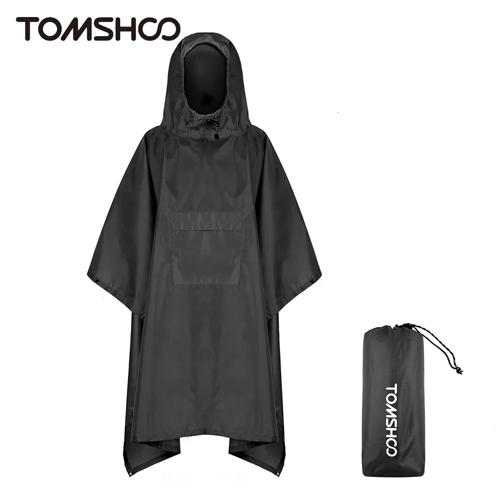 Tomshoo Hooded Rain Poncho w Pocket Ultralight Waterproof Rain Coat Jacket Sun Shelter for Men Women Camping Hiking Traveling 240301