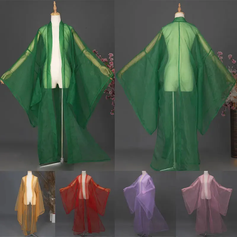 Древний китайский ханьфу, однотонный тюлевой кардиган, пальто с широкими рукавами, классический танцевальный костюм, одежда для выступлений на сцене, ханбок 240220