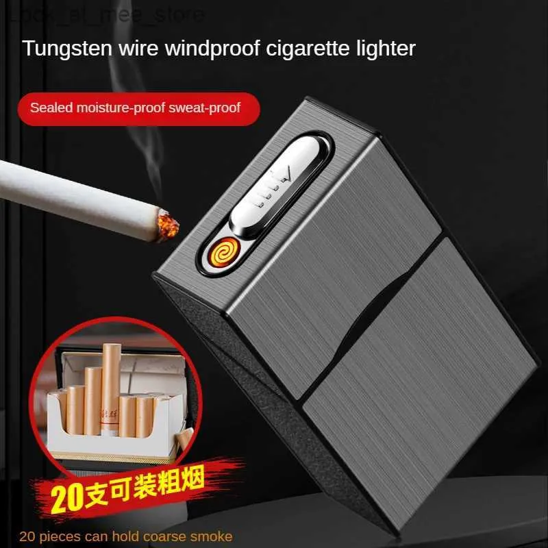 Tändare 20 cigarboxar Ljusbox USB laddning av elektronisk lådan bärbar vindtät rökningstillbehör och mäns gratis fraktgåva Q240305