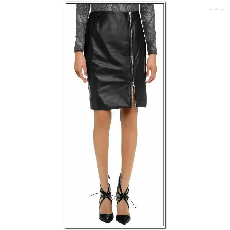 Jupes Femme Noir Au-dessus Du Genou Jupe En Cuir D'agneau Authentique Tendances De La Mode