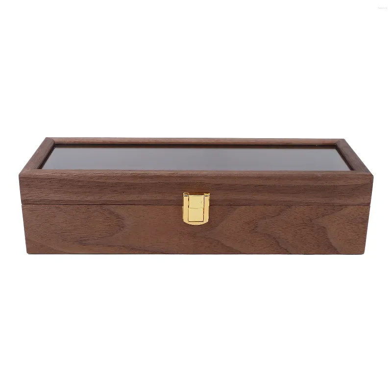 Watch Boxes Display Holder Box Organizer Wooden Case With Transparent Glass Cover For Office Home El