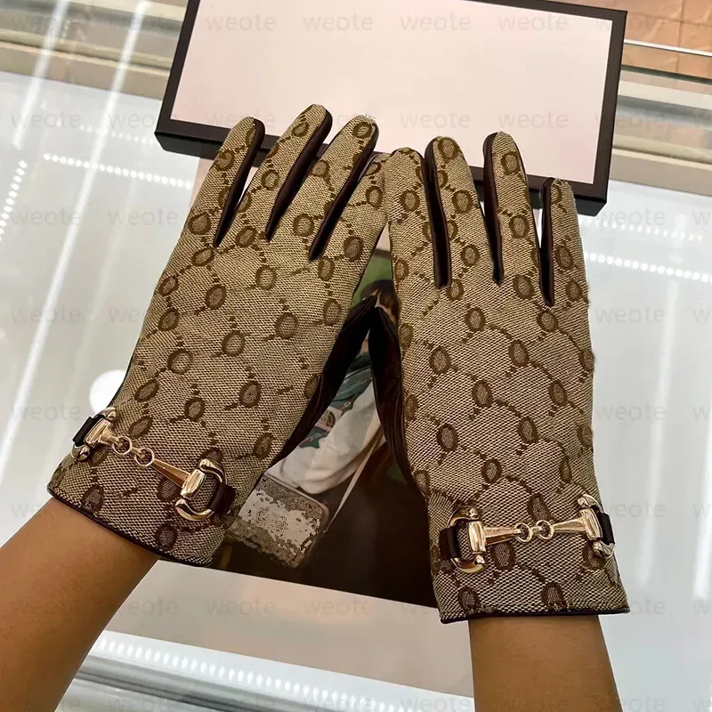 Женские дизайнерские перчатки из овчины с коробкой, зимние роскошные брендовые кожаные перчатки с большими пальцами, теплые кашемировые перчатки высокого качества