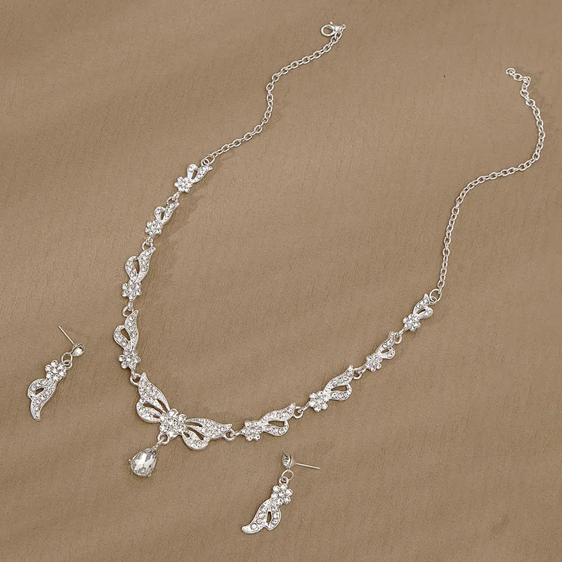 Pearl Necklace Silver Chain Smycken Set Choker Halsband Bröllopshalsband och örhängen för kvinnor