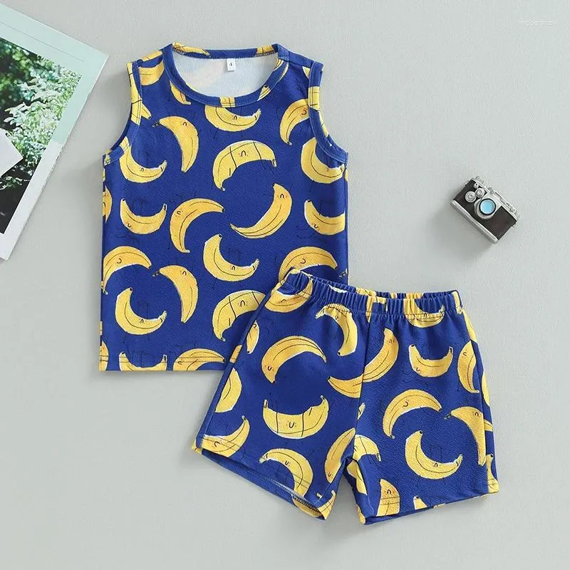 Ensembles de vêtements pour bébés garçons, ensemble de 2 pièces, costume d'été pour enfants, débardeur imprimé banane, taille élastique, vêtements d'extérieur