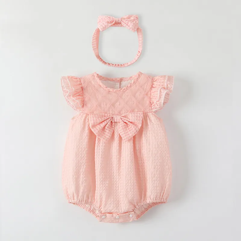 Zomer Meisjes roze rompertjes Baby Pasgeboren kleding met pasgeboren baby Romper Kostuum Overalls Kleding Jumpsuit Kinderbodysuit voor baby's Outfit