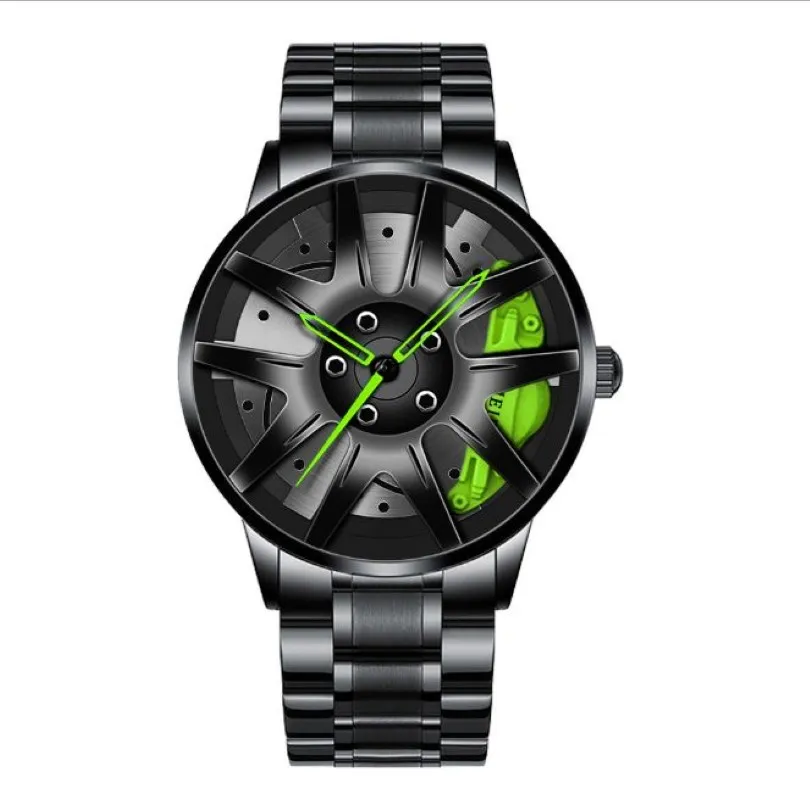 Creative Special 3D Hollow Out Wheel Wheel Mens Watch Sprzedawanie zwykłych zegarków osobowościowych Moda popularny stalowy zespół WR233I