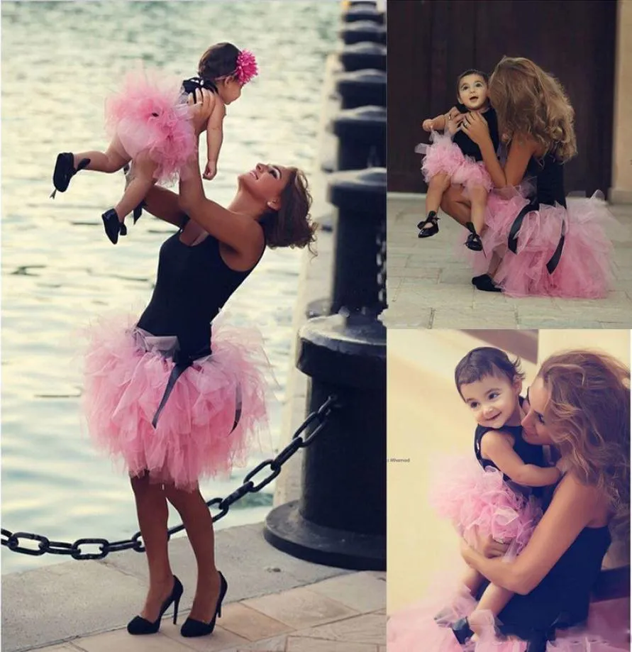 Tüllröcke für Mutter und Tochter, rosa Tutu, süße Rüschen, flauschiger Eltern-Kind-Rock, süße Familienkleider, passende Outfits7080894