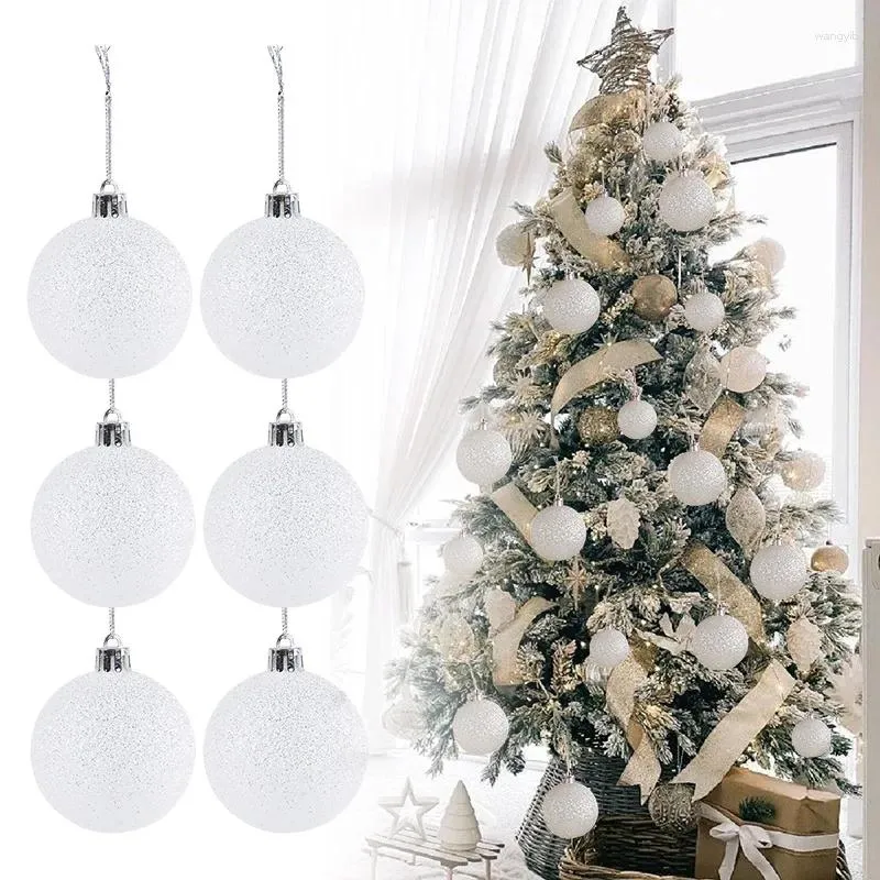 Décoration de fête 6 pièces 6/8 cm boule de noël blanche pendentif arbre de noël suspendus ornements pour l'année maison boules en plastique paillettes