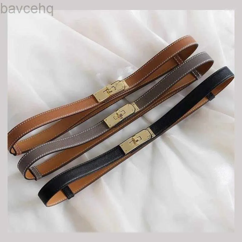 Belts Belts Retractable Buckle Thin Waistband Caviar Patterned Head Layer Cowhide Decorative Belt Suit 240307