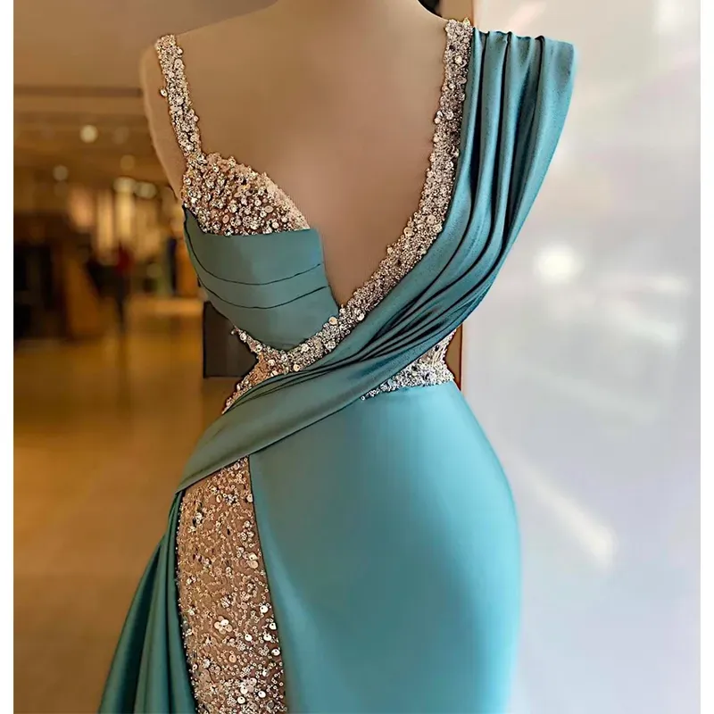 Sequins Mermaid Prom Dresses V Neck Dubai Glitter Robe De Soiree Arabic Evening Dress Women Party Gowns