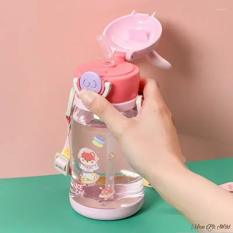 Water Bottles Drinkware Cartoon Straws Creative 500ml Portable Sippy Cup Kids Lids Spill Feeding With And Toddlers Proof