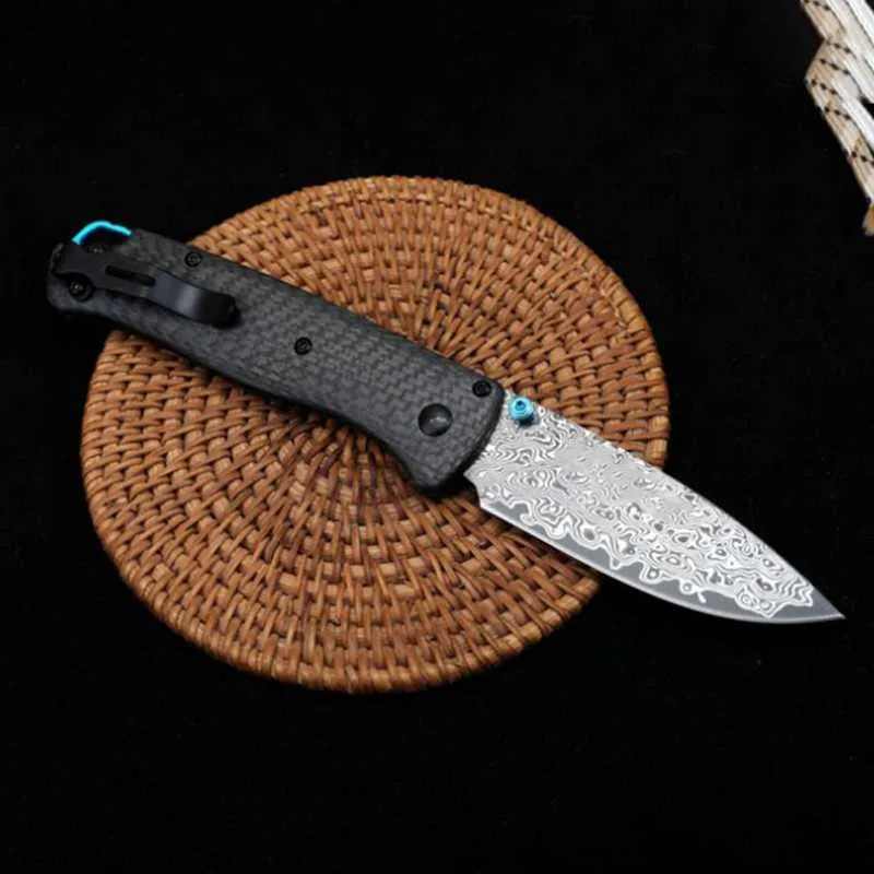 Carbon Fiber Handle BM 535 Damascus Steel Blade Tactical Folding Knife Outdoor Camping Survival Safety Pocket Knives EDC Tool