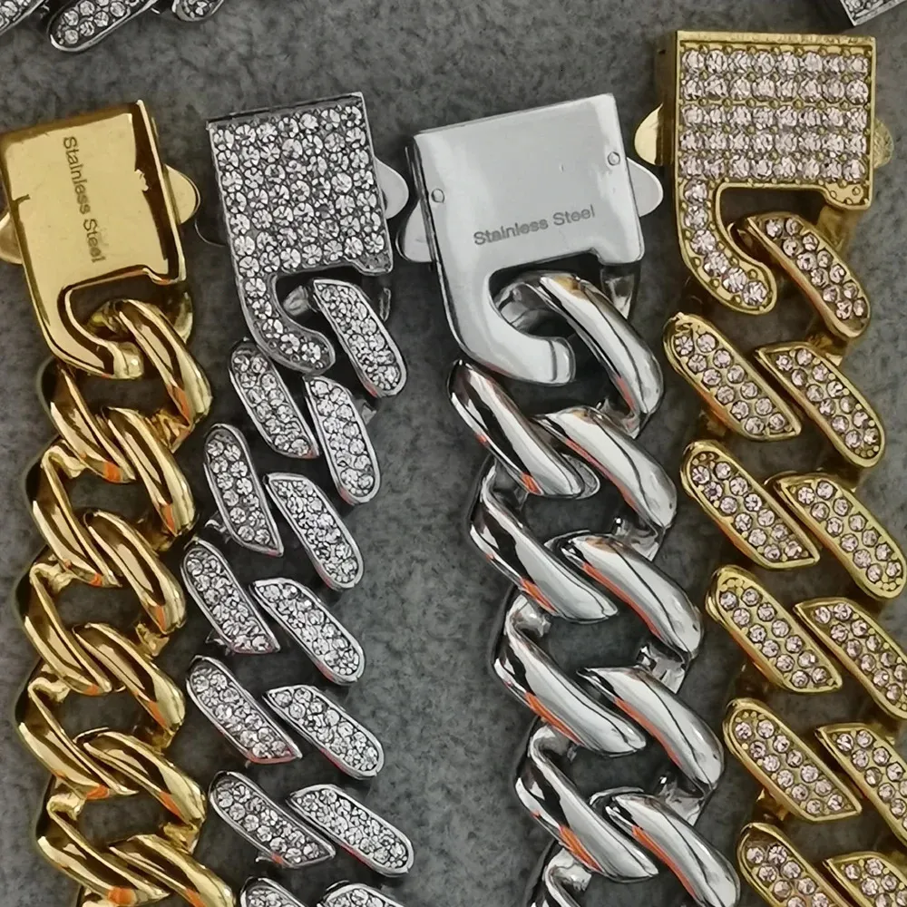 Hip Hop Bling Iceded Out Stalom Filmrom Cuban Miami Link Bracelets For Men Rock Jewelry Gold Silver Color Prezent 240226