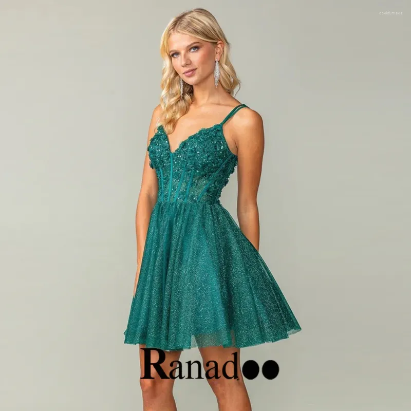 Party Dresses Ranadoo Sparkly A Line Evening For Women V Neck Appliques Spaghetti Straps Sleeveless Knee Length Lace Up De Fiesta