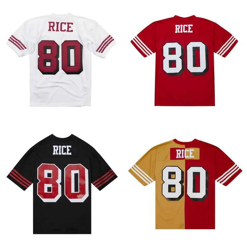 스티치 풋볼 저지 80 Jerry Rice 1990 Red White Retro Rugby Jerseys 남자 여자 청소년 s-6xl