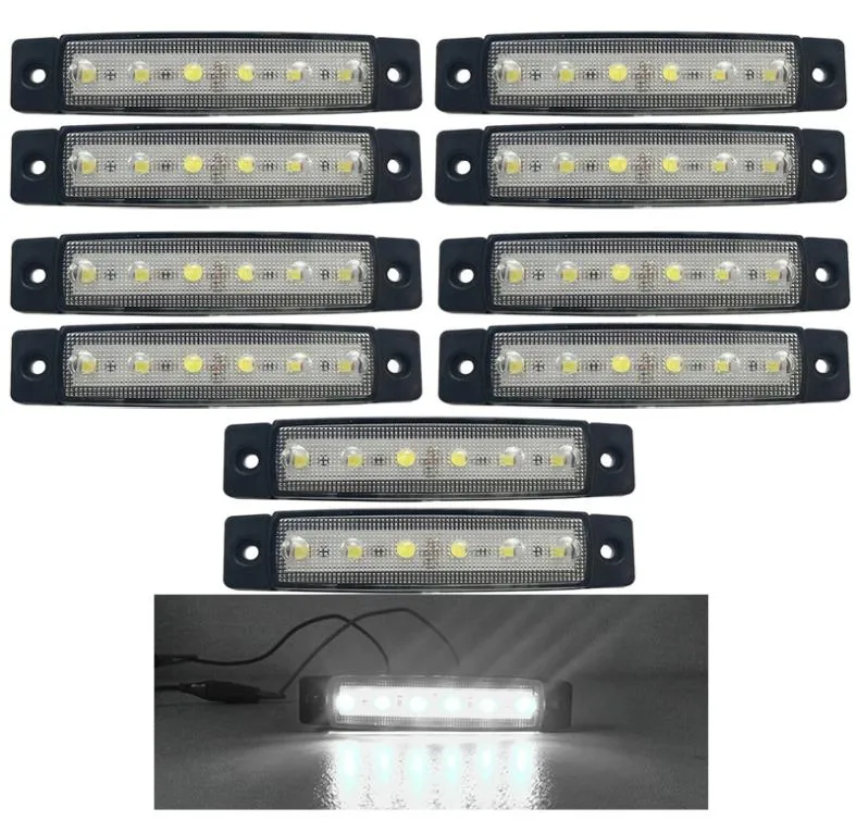 10st White 12V 24V 6 LED -sidomarkörslampor Bilar Lökar Turnens Signalens lampor Sidljus för lastbilsläpvagn4861260