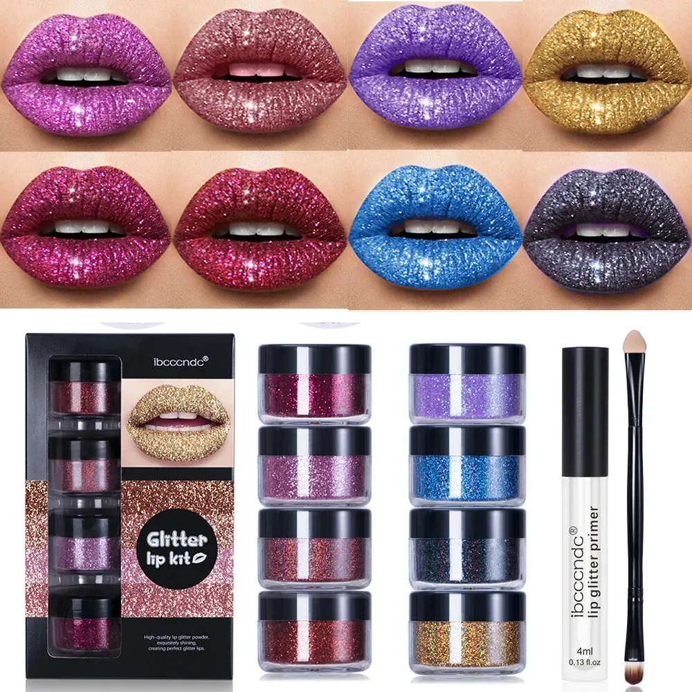 4 Farben/Set DIY Glitzer Flüssiger Lippenstift Glänzender DIY Lipgloss Diamant Wasserdichter, langlebiger Lipgloss Kit mit Augen-Lippen-Pinseln 240305