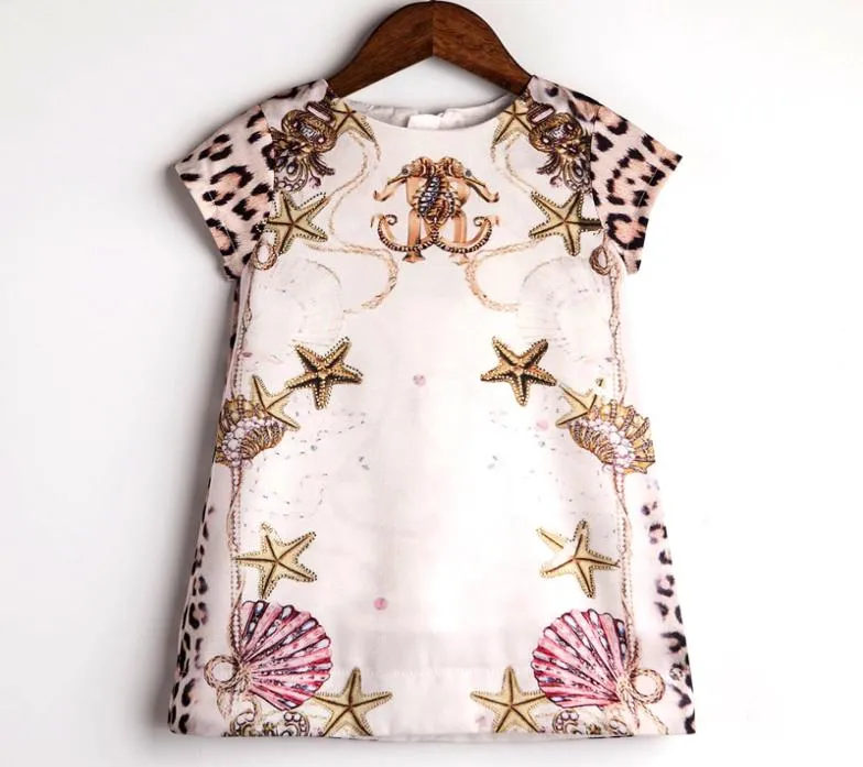 Bongawan Sukienki dla dzieci dla dziewcząt Leopard Starfish Aine Cotton Top Fashion Toddler Summer Girls Odzież na imprezę 28 lat Y18916176157