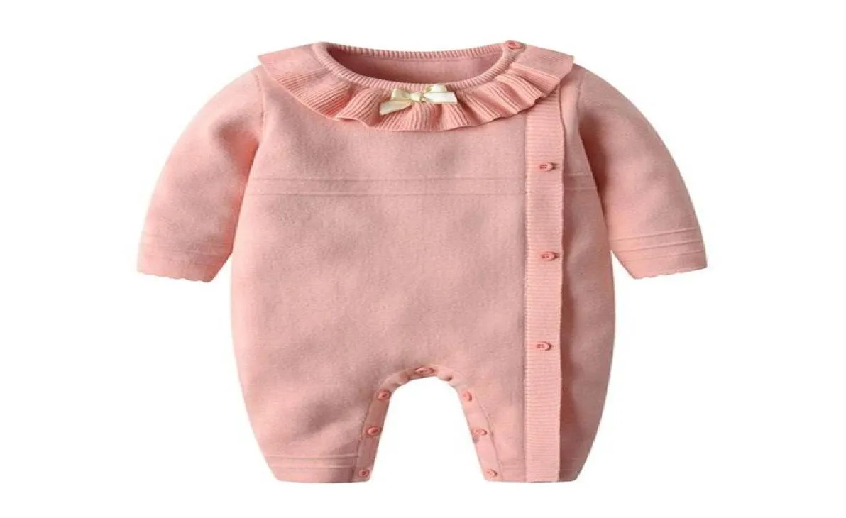 Retail Girls New Style Pink Lovely Rompers Baby Long Sleeve Ruffle Oneck Onepiece Spunautumn Fashion Clothes26218125089