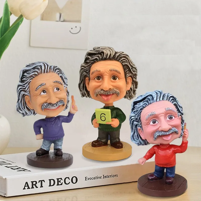 Yaratıcı Bobblehead Bebek Araba Dekorasyon Süsleri Reçine Einstein Karakter Bebekler El Sanatları Ev Süsleri